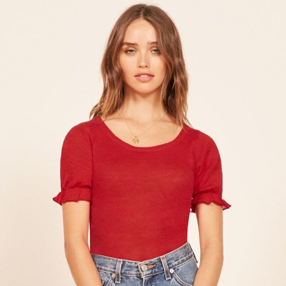 Reformation Tops - Reformation Priah Ruffle Sleeve Linen Top